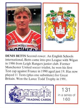 1991 Merlin Rugby League #131 Denis Betts Back